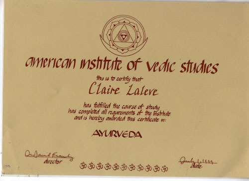 diplôme d'Ayurveda